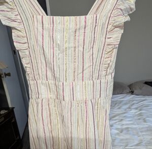 NWT LOFT 100% Cotton Striped Metallic Ruffle Midi Dress